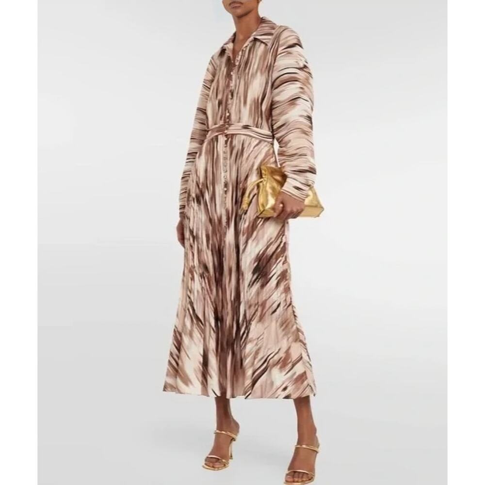 Simkhai Jonathon Thorn Abstract Indiana Midi Dress in Brown Size 8 Long Sleeve